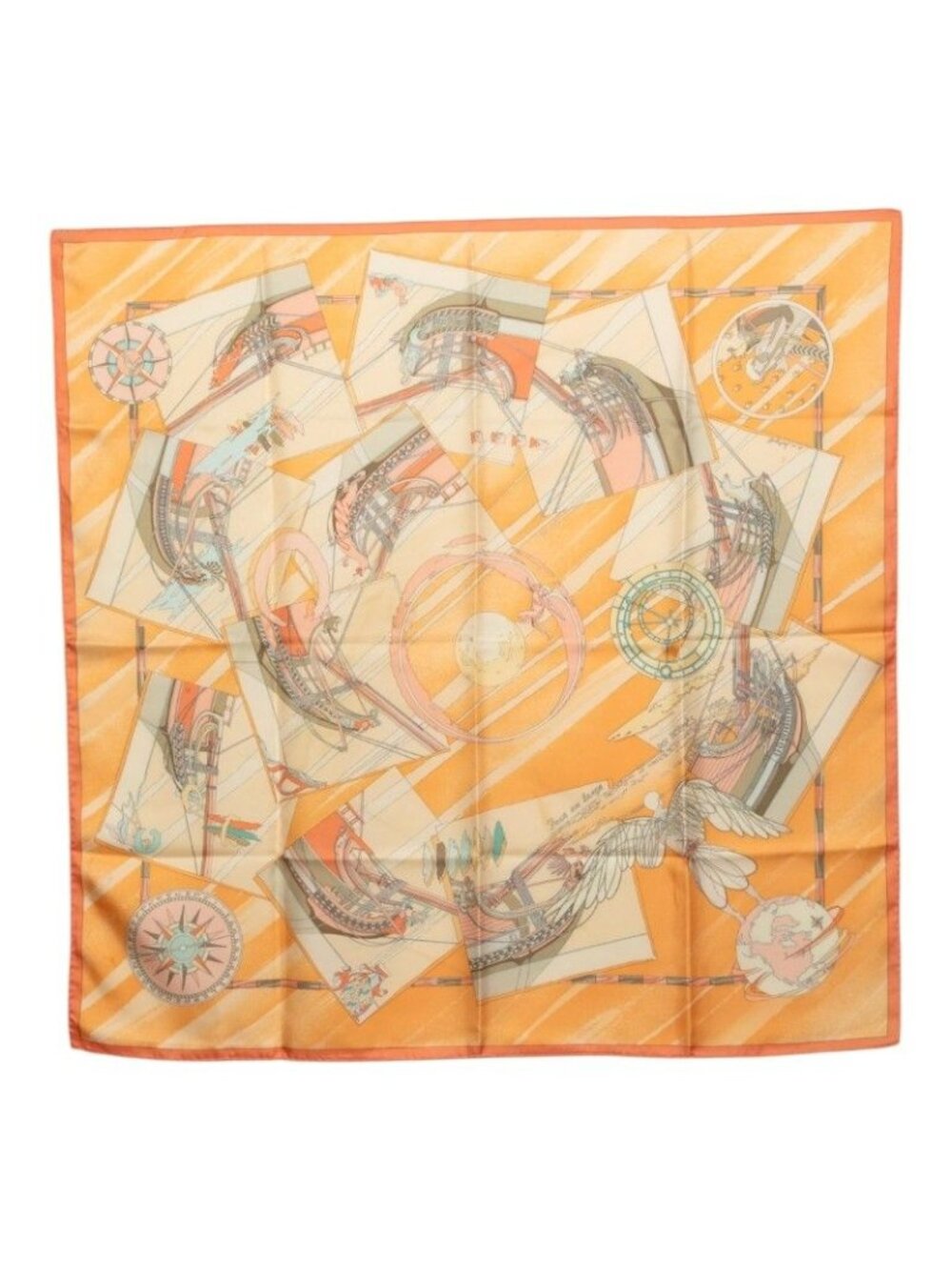 Hermes Carre 90 Face Au Large Offshore Scarf Orange Multicolor Silk